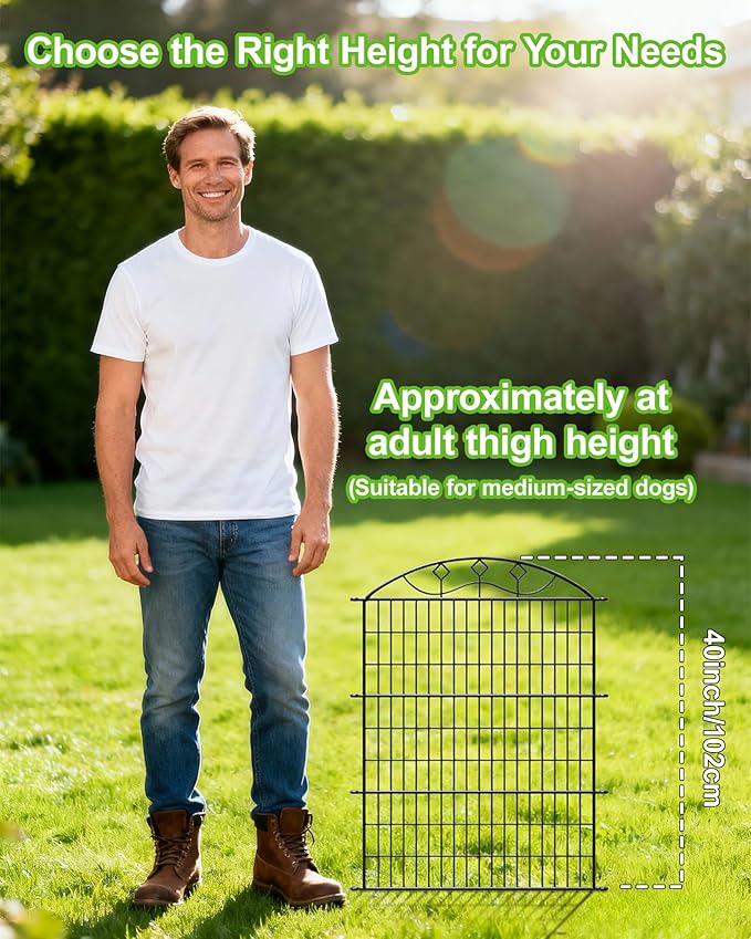 40in Tall 10-Panel Metal Garden Fence - Image 6