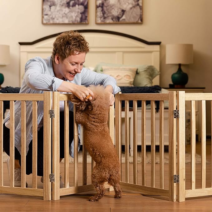 LZRS 4-Panel Wooden Free Standing Foldable Dog Gate Indoor – 24" High, Extra - Image 6