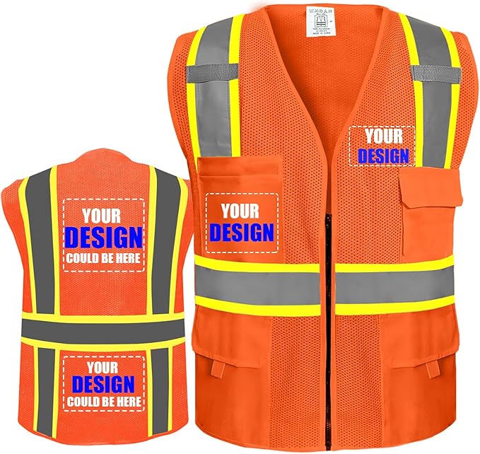 BeautyWill Custom Safety Vest Customized Logo Class 2 High Visibility by BeautyWill