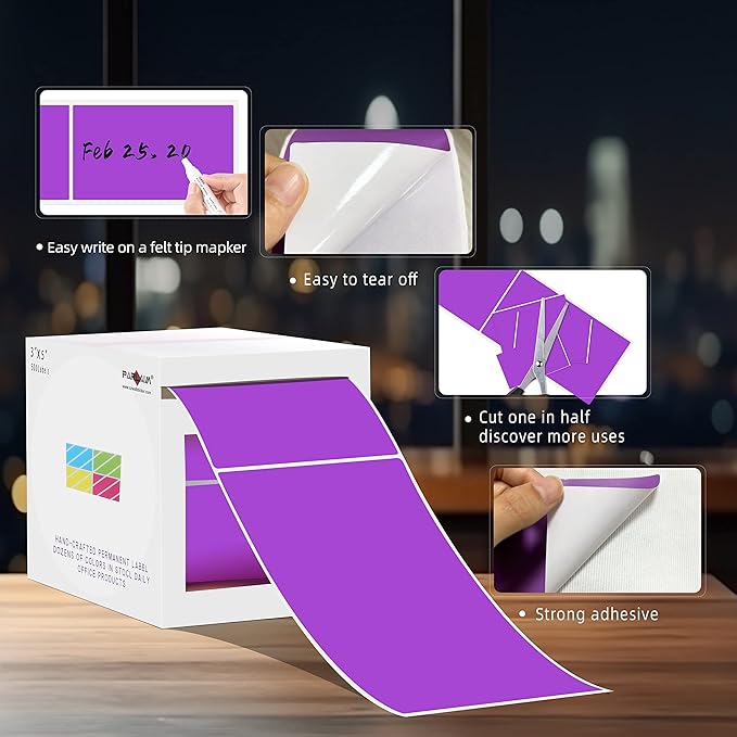 PARLAIM 3" x 5" Rectangle Color Code Stickers, 500 per Dispenser Box Roll Labels - Image 3