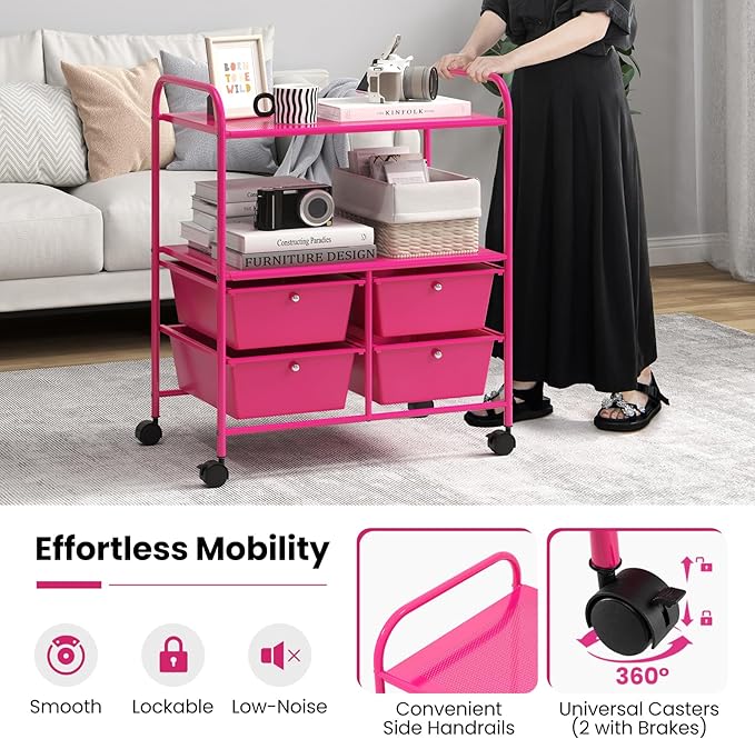 Giantex Rolling Storage Cart w/ 4 Drawers 2 Shelves Metal Rack Shelf Home - Image 7