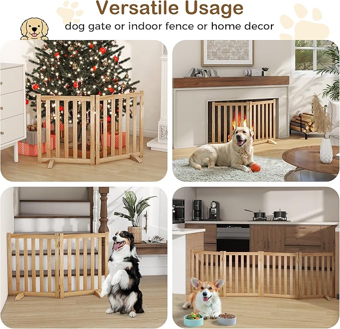 24" Height Tall Freestanding Pet Gate, Solid Wood Folding Safety Fence Wooden - Image 7