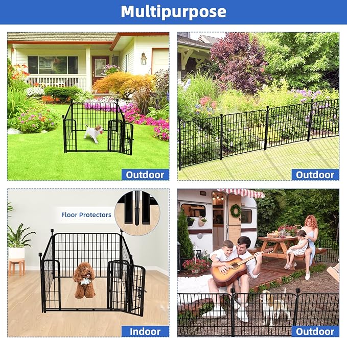 ADAVIN 24 in Garden Fence with Gate, 4 Panels Total 9.8 Ft, Heavy Duty Iron - Image 4