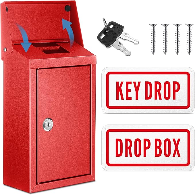 Metal Mount Wall Donation Box Key Lock Money Cash Drop Box by Yaocom