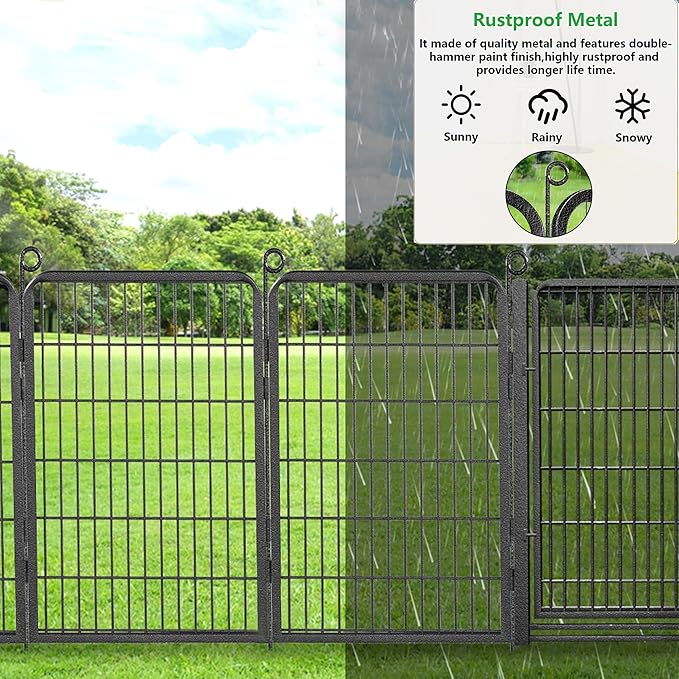Decorative Garden Fence with Gate, 40 in x 54 ft Rustproof Metal Fence Panels - Image 4