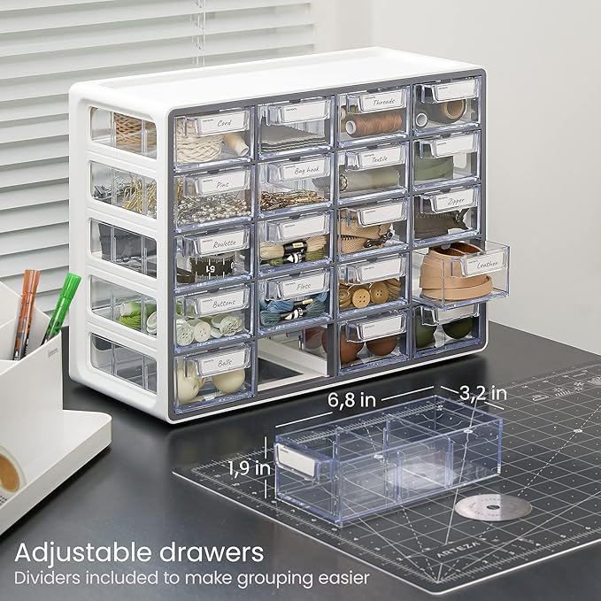 ARTEZA 20 Drawer Organizer and Storage Cabinet – Clear Plastic, Stackable - Image 4