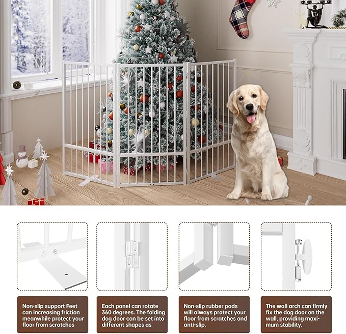 3 Panels Full Metal Freestanding Dog Gates, 60” W x 36” H Folding Pet Gate Fence - Image 5