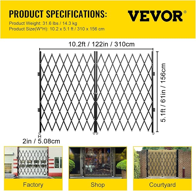 VEVOR Double Folding Security Gate, Steel Accordion Security Gate, Flexible - Image 7