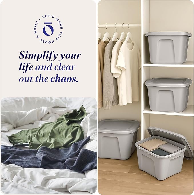 HOMZ 8-Pack Durable Molded Bin, Plastic Storage Containers - Image 6