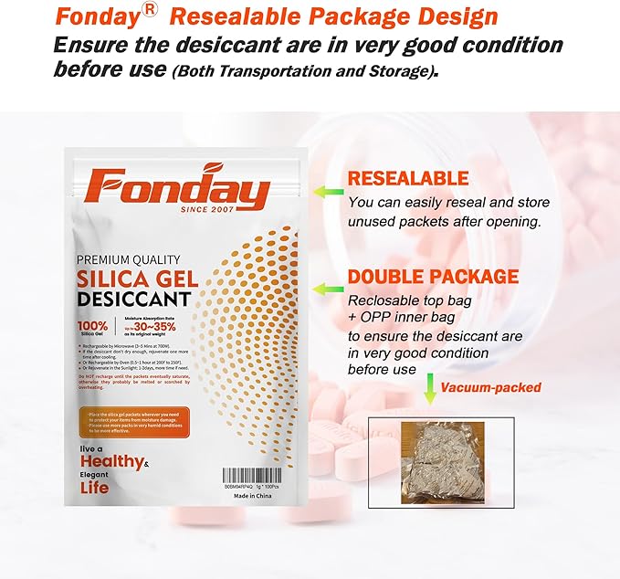 16Packs x 100Gram Fonday Rechargeable Silica Gel Desiccant Packets Food Grade - Image 7
