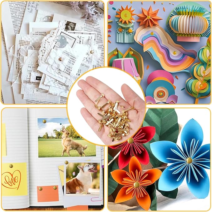 ADULLPONY 600Pcs Gold Brads, Paper Fasteners, 8x17.5mm Mini Brads, Split Pins - Image 4