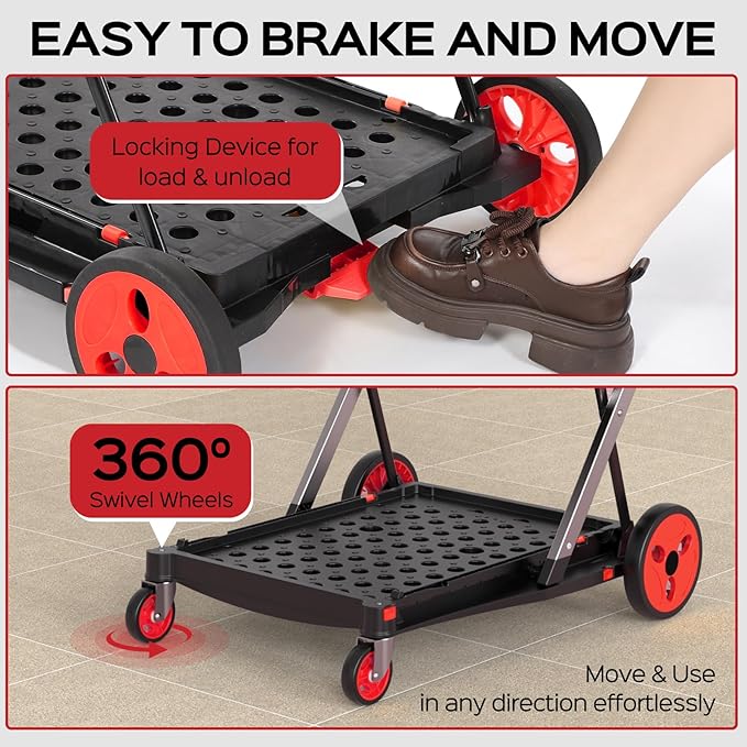 Collapsible Shopping Cart with Wheels, 200 lbs Capacity Grocery Cart on Wheels - Image 6