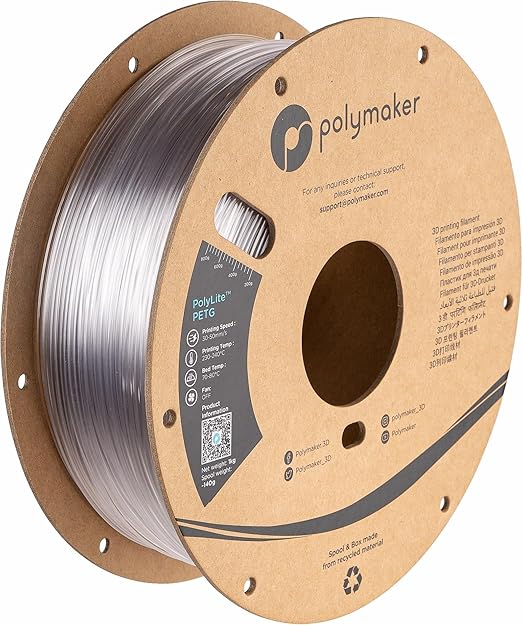 Polymaker PolyLite Clear 3D Printer PETG Filament 1.75mm 1kg, Legacy PETG by Polymaker