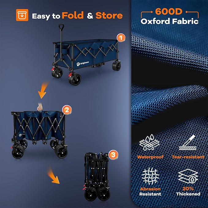 48" L Folding Beach Wagon Cart Foldable, 560lbs Weight Capacity 300L Heavy Duty - Image 9