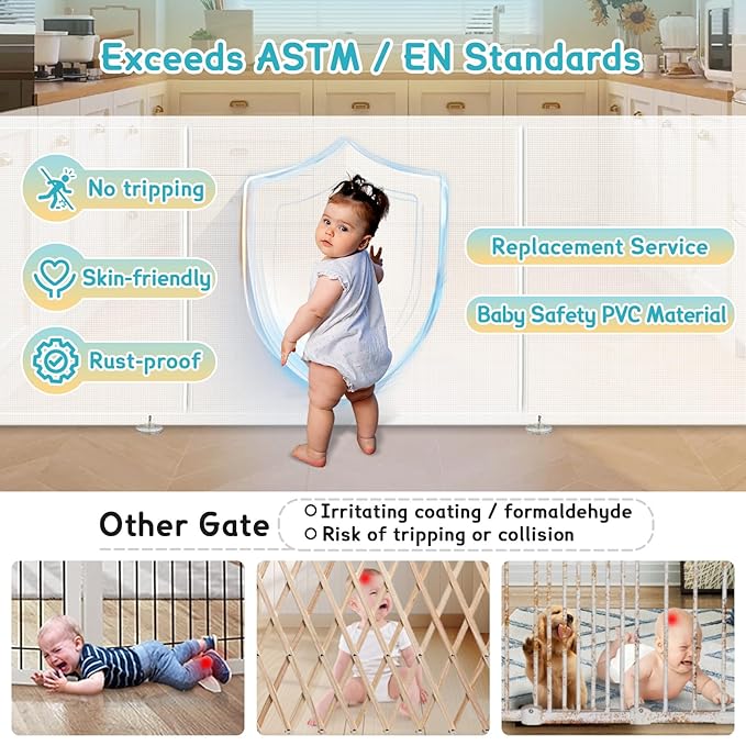 140'' Retractable Baby Gates Extra Wide, Security Upgrade Reinforcement Rods 11 - Image 4