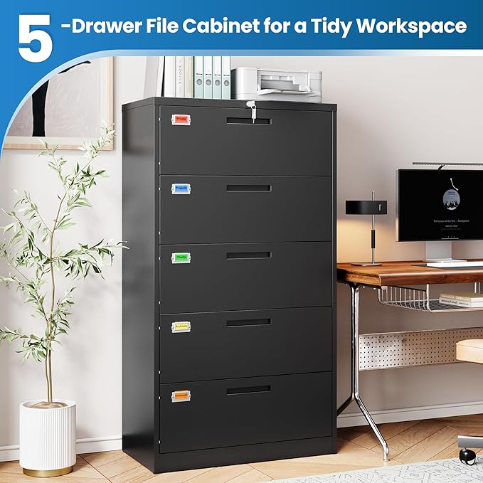 5 Drawer File Cabinet, Lateral Filing Cabinets - Image 6