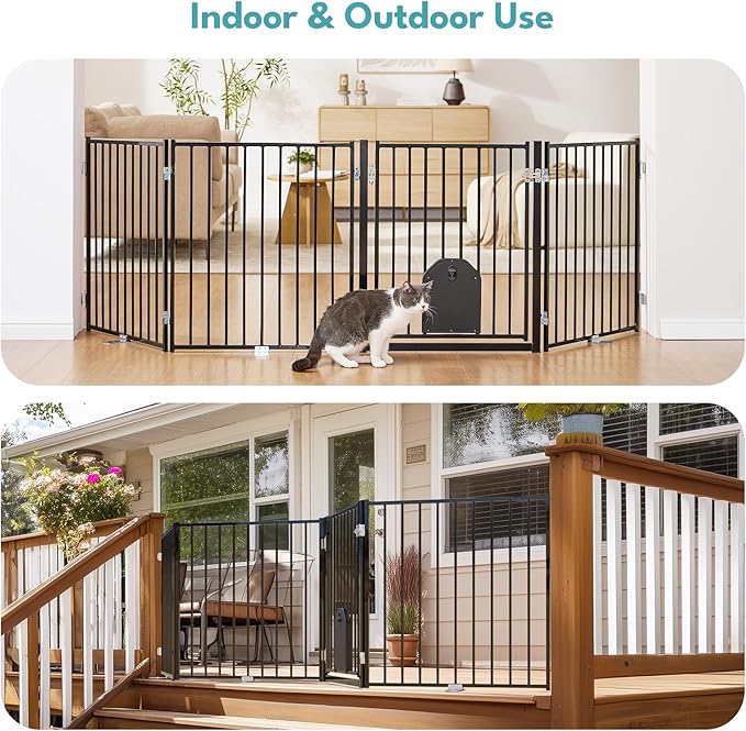 No Pawblems Dog Gate with Cat Door, Free Standing 30'' Tall Foldable Dog Fence - Image 3