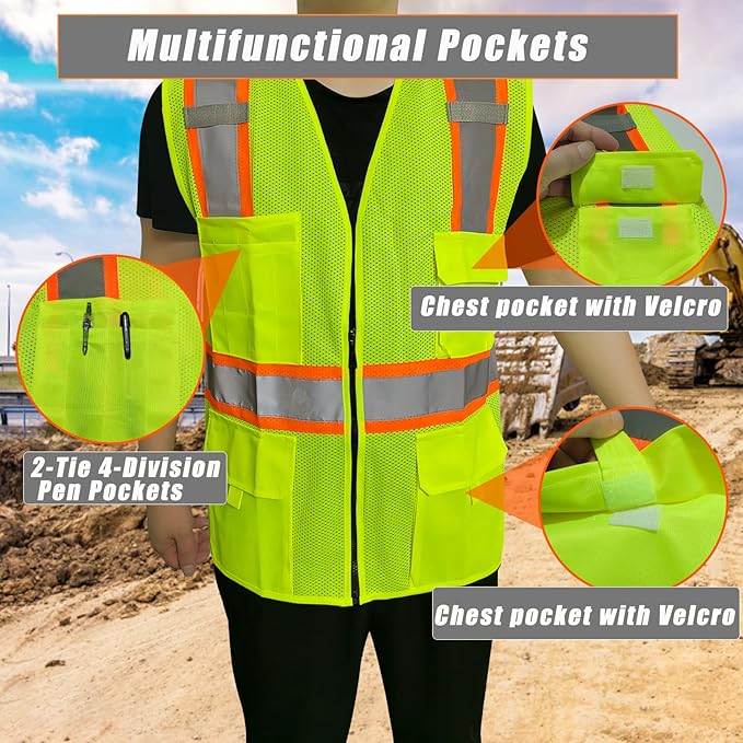 BeautyWill Custom Safety Vest Customized Logo Class 2 High Visibility - Image 2