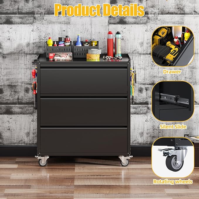 Garage Storage Cabinet with Wheels and Pegboard, Metal Rolling Tool Storage - Image 5