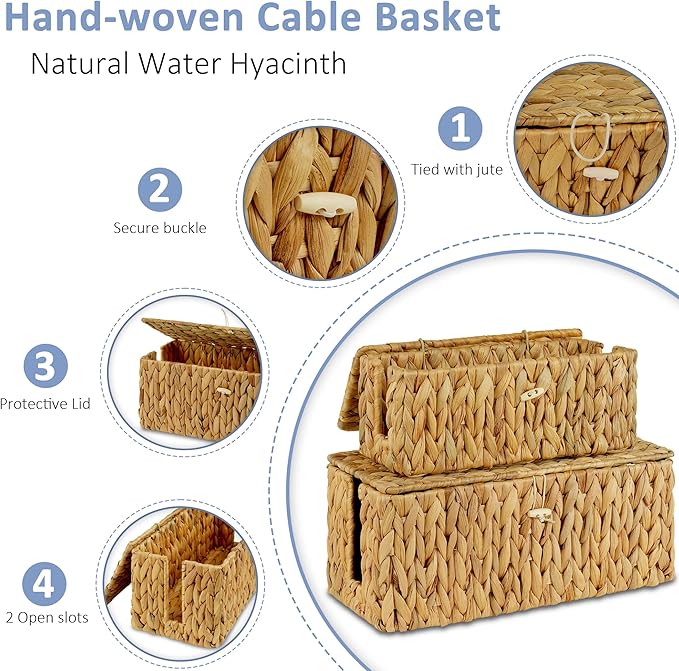 efluky 2 Pack Hand-Woven Cable Management Box - Image 3