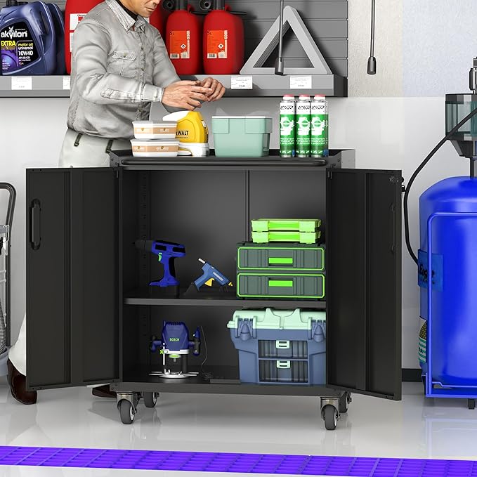 Metal Garage Storage Cabinet on Wheels, Lockable Rolling Tool Cabinet - Image 2