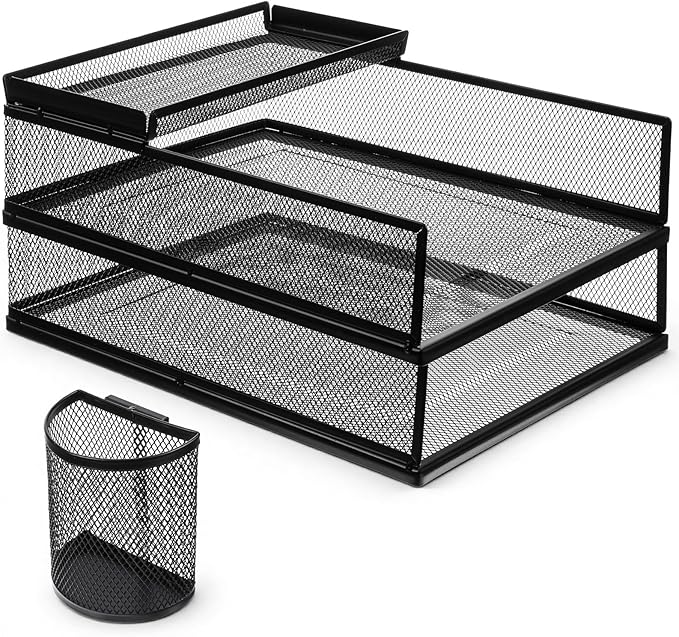 Black Metal Letter Tray Set, Front Load File Paper Holder by Unknown