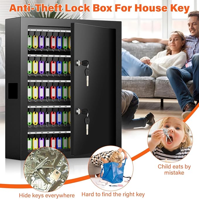 125 Keys Dual Lock Box Wall Mount, Anti-Theft Key Cabinet - Image 8