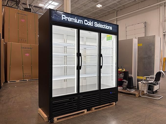 71” Wide Commercial Beverage Refrigerator Display Fridge, Three Glass Door - Image 4