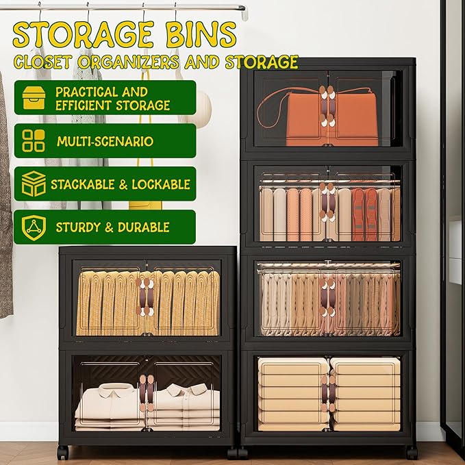 Storage Bins with Lids and Wheels, 199QT-99.5QT*2Tier Collapsible Bathroom - Image 4