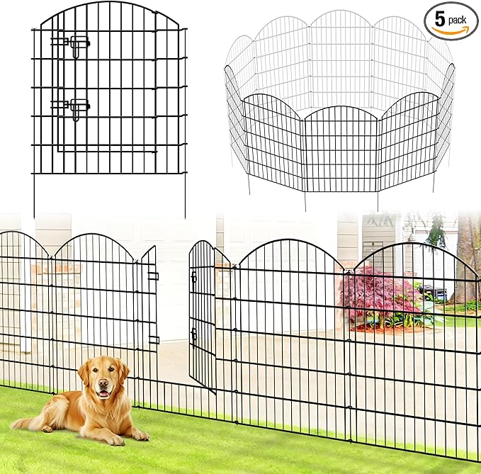 Metal Garden Fence 32 in H x 28 in W 10 Panels Total Length 23 ft, No Need Dig by ThealynGardens