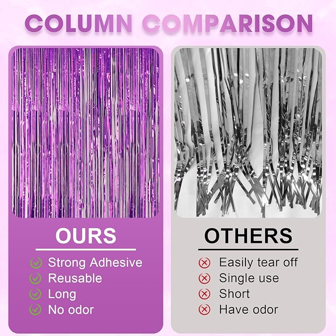 3 Pack 3.3 x 8.2 ft Laser Purple Foil Fringe Backdrop Curtains, Tinsel - Image 6