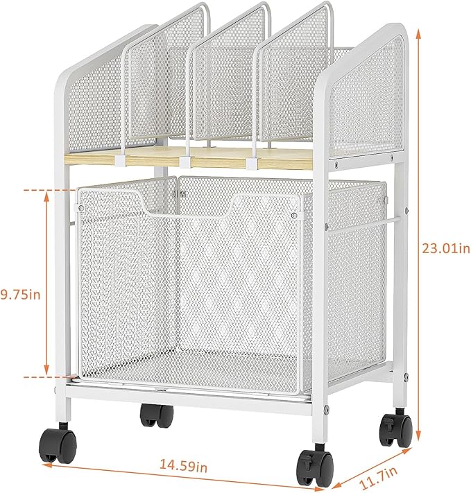Rolling File Cabinet with Adjustable Dividers, Mobile Filing Cabinet with - Image 3
