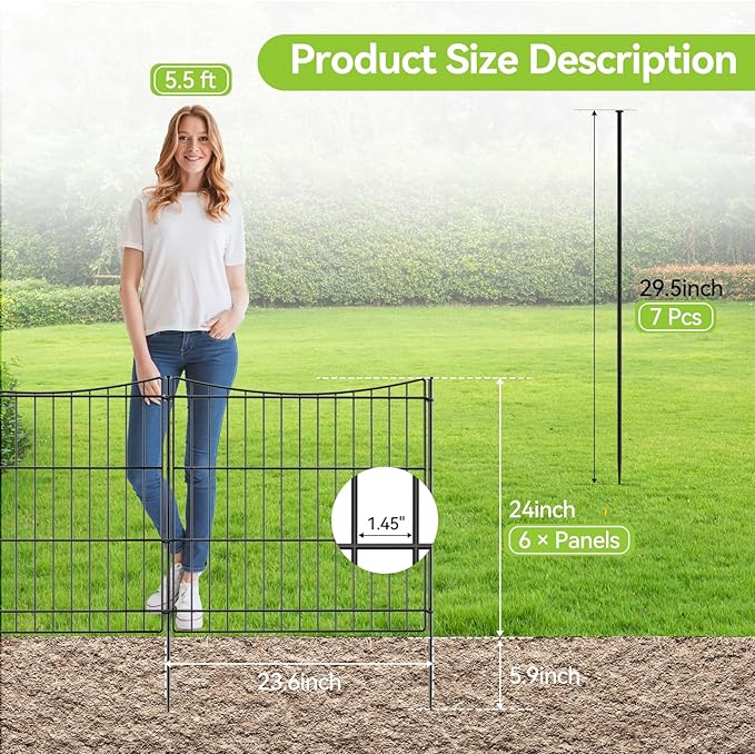INJOPEXI Decorative Garden Fence 6 Panels 11.8ft×24in Garden Fences - Image 2