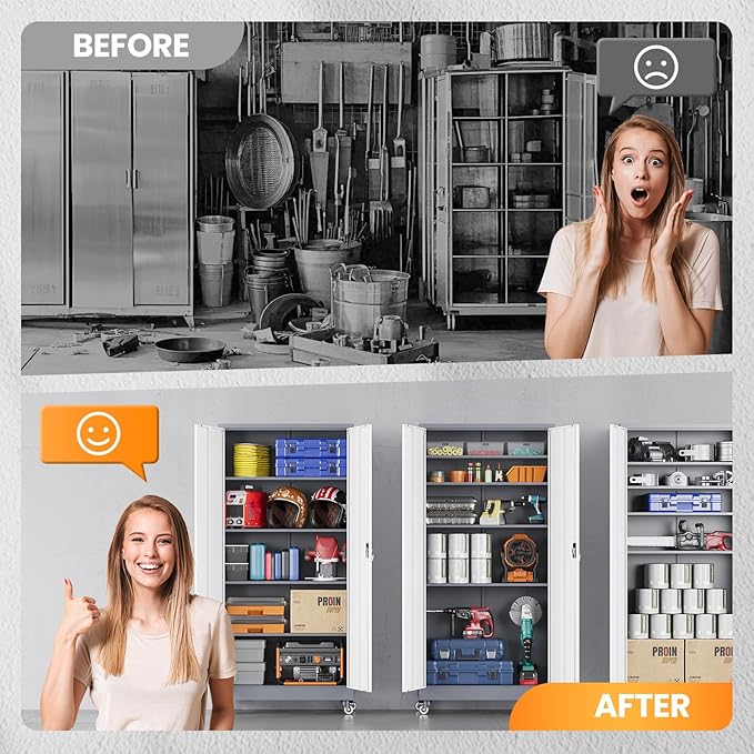 Garage Cabinet with Wheels and Adjustable Shelves, Metal Garage Storage - Image 9