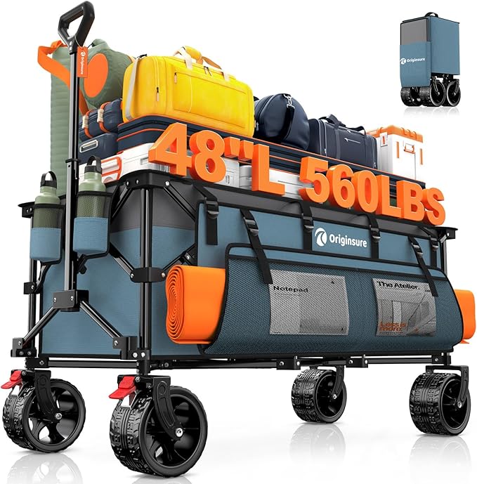 48" L Collapsible Wagon Cart Foldable, 560lbs Weight Capacity 300L Heavy Duty by Unknown