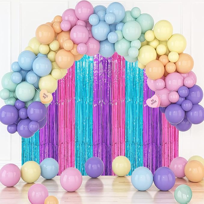 3 Pack 3.3 x 8.2 ft Blue Purple Pink Foil Fringe Backdrop Curtains, Tinsel - Image 5