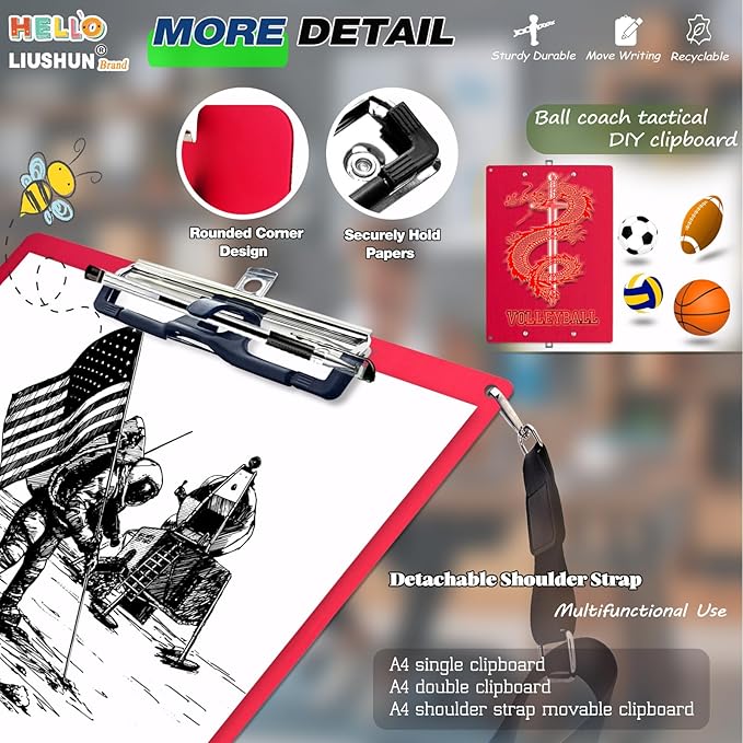 Aluminum Metal Clipboard with Detachable Adjustable Shoulder Strap A4 Double - Image 3