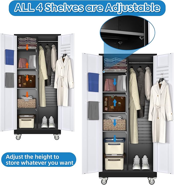 Garage Storage Cabinet with Wheels, Broom Closet Storage Cabinet with Pegboards - Image 5