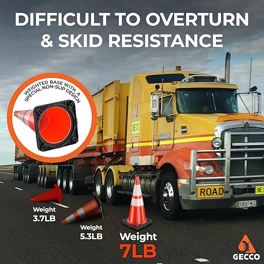 GECCO ™ 28 Inch 7 Lb Heavy Duty Orange Traffic Cones in Bulk | Durable Safety - Image 3