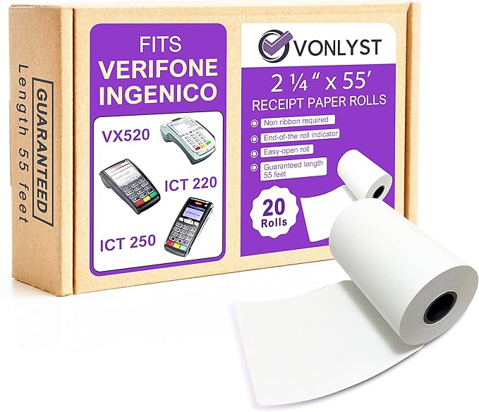 Thermal Paper Roll 2 1/4 x 55 for Verifone Vx520 Ingenico ICT220 ICT250 FD400 by VonlystReceiptPaperSpecialist
