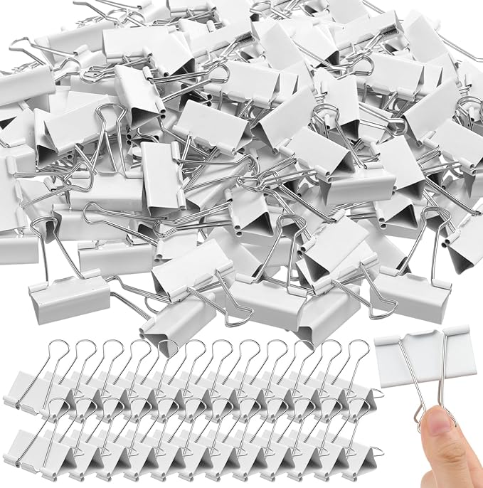 Jetec 200 Pcs 1.6in/41mm Metal White Binder Clips Bulk Medium Reusable Fold by Jetec