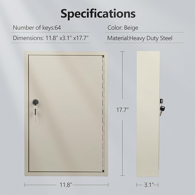 SHANTRA Key Box Cabinet, Wall Mount 64 Position Metal Locking Key Cabinet - Image 2