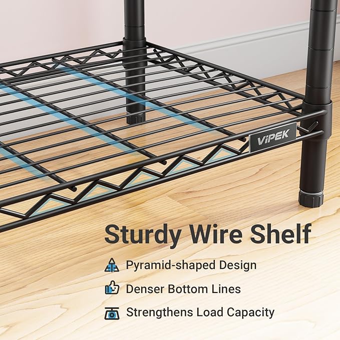 VIPEK R2 Plus Heavy Duty Rolling Garment Rack 3 Tiers Adjustable Wire Shelving - Image 7
