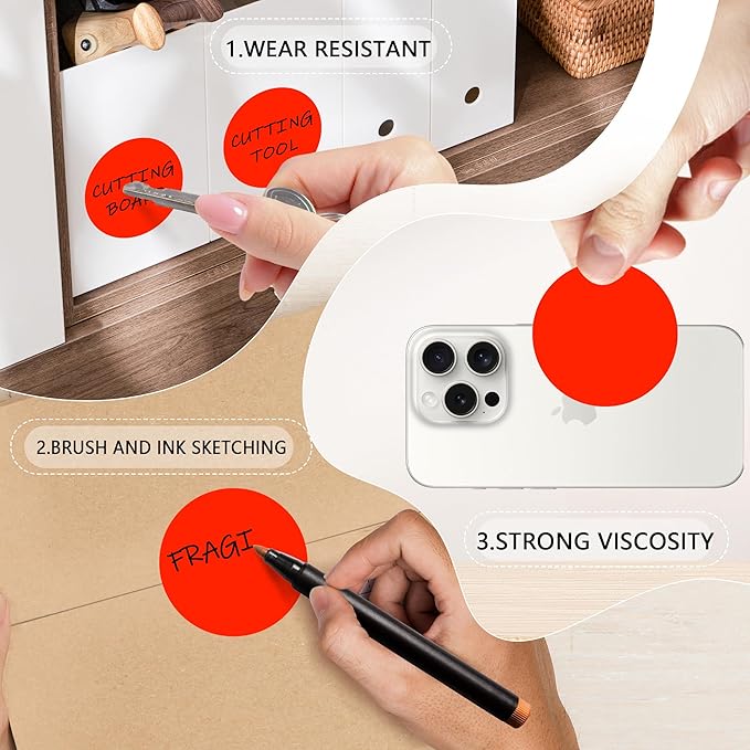 2 Inch Fluorescent Red Circle Stickers 500 Pcs, Permanent Color Coding Dots - Image 3