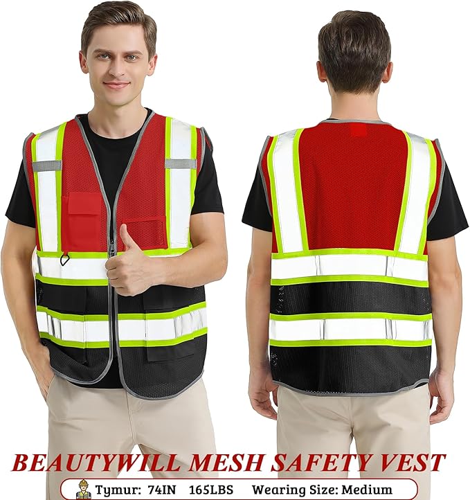 BeautyWill Custom Safety Vest Customized Logo Mesh Vest Class2 High Visibility - Image 6