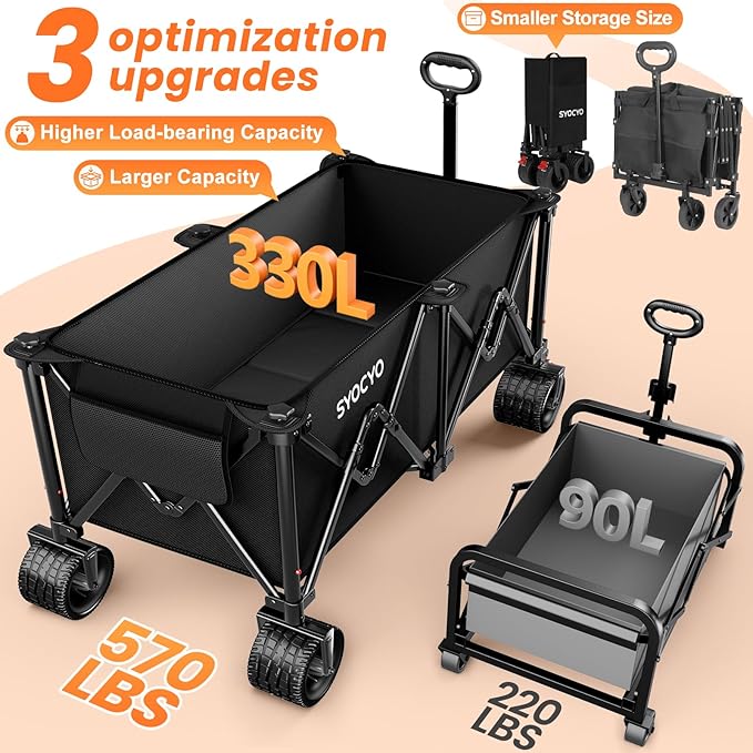 Collapsible Wagon Carts 570LBS Weight Capacity Foldable Beach Wagon - Image 2