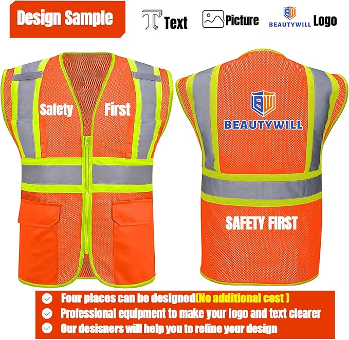 BeautyWill Custom Safety Vest Customized Logo Class 2 High Visibility - Image 5