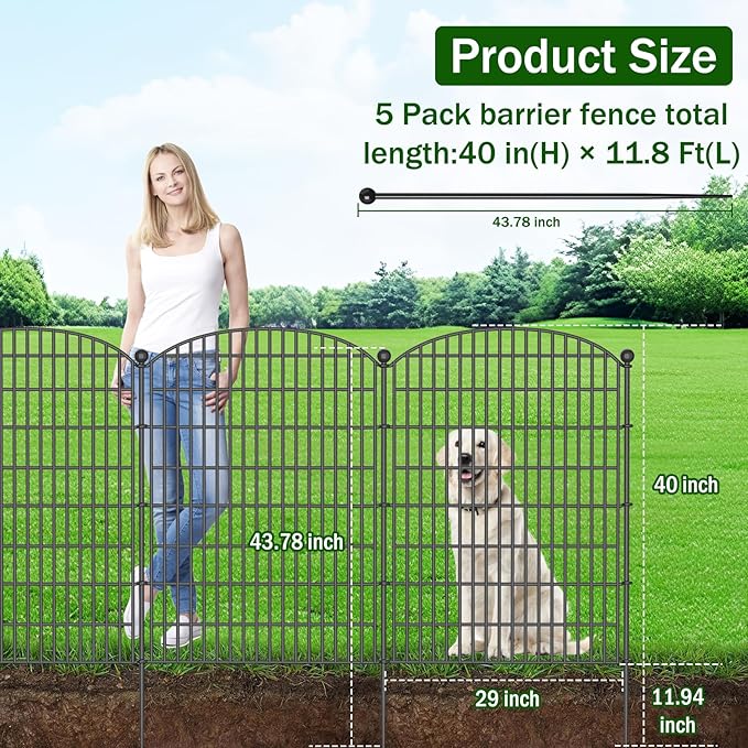No Dig Decorative Garden Fence 5 Panels, 40 in x 11.8 ft, Dog Fence Outdoor - Image 2