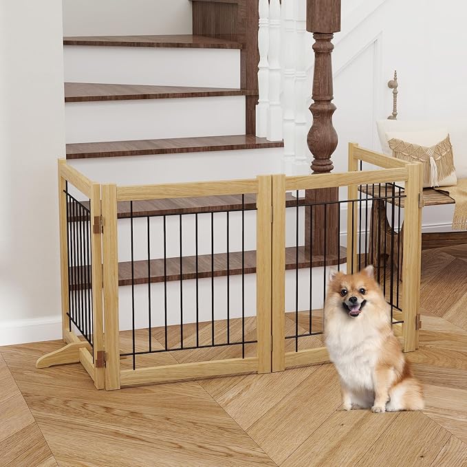 Wire Dog Gate Solid Wood Frame, Anti-Chewing, Indoor Freestanding Pet Gate - Image 4