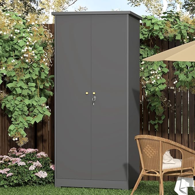 LUCYPAL Outdoor Storage Cabinet Waterproof, Metal Storage Shed by HomeOfficeFurniture